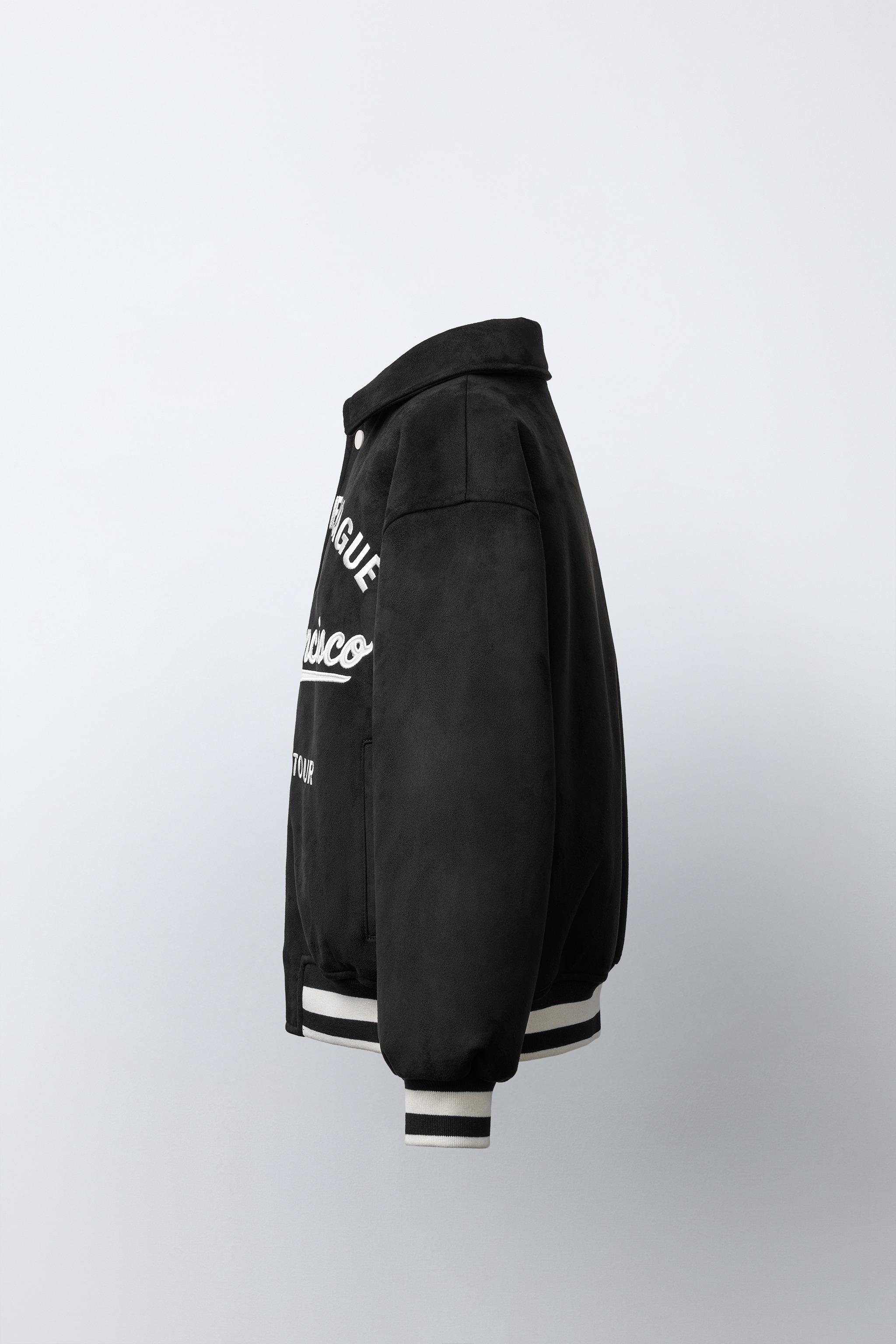 BLOUSON BOMBER EFFET DAIM À INSCRIPTION BRODÉE